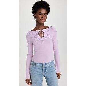 Cult Gaia Livie Knit Top Purple Crochet Floral Detail Long Sleeve